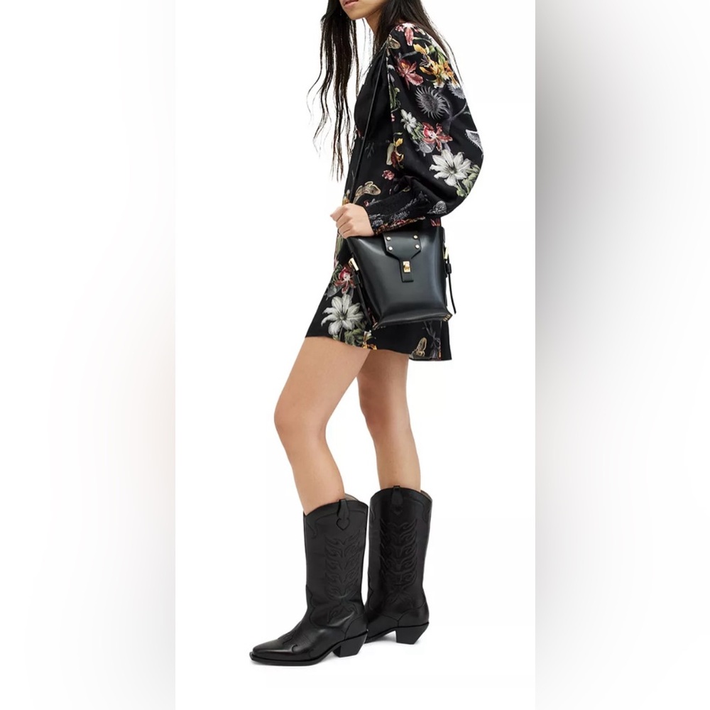 All Saints Black Mini Dress with Floral Accents